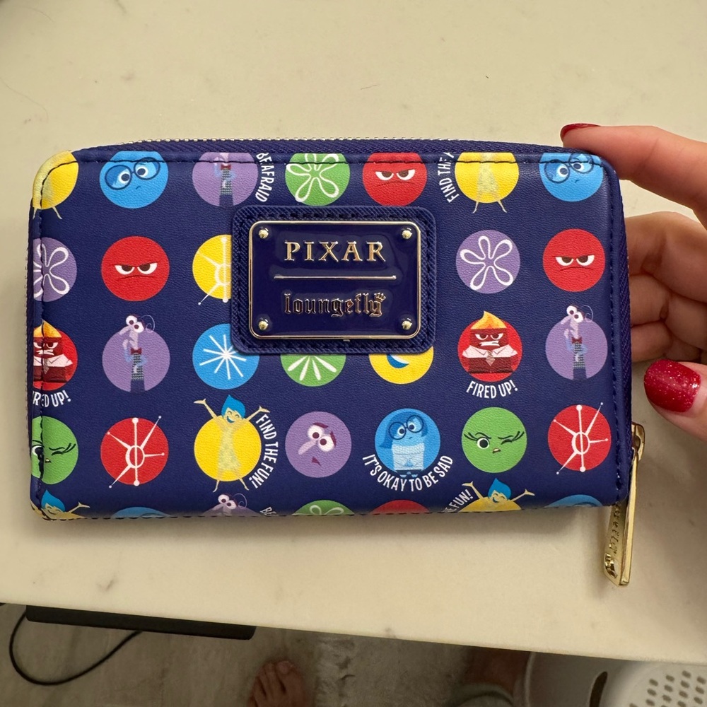 Loungefly Pixar Emotions Zip Wallet in Purple with Multicolor Dots